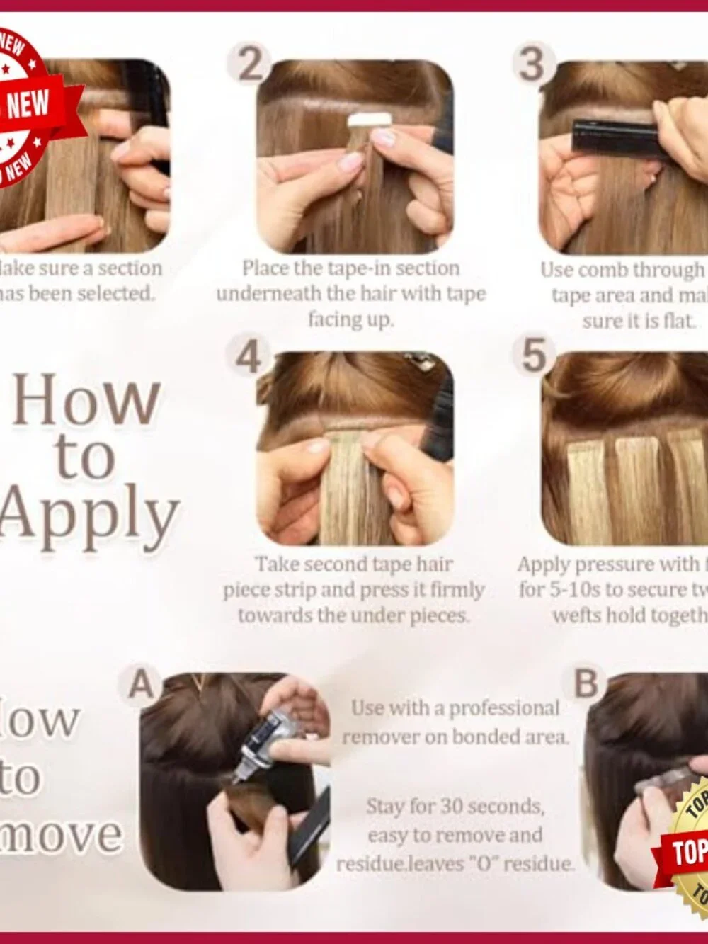 20 Inch Tape-In Human Hair Extensions, 20pcs 50g Pack, Salon Quality